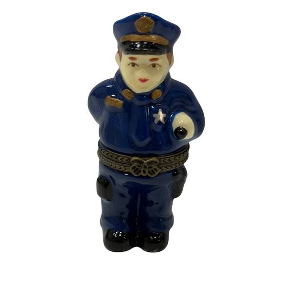 Porcelain Police Officer Hinged Trinket Box. - Picture 1 of 7